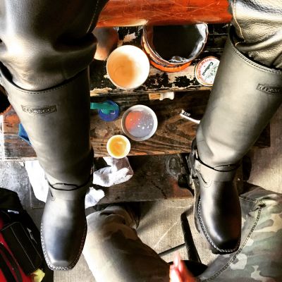 Bootblack polishing my custom Wesco boots.
