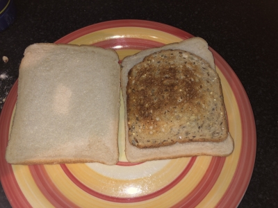 Today's lunch: white bread with a seeded toast filling.