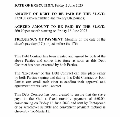 Debt contract signed today (Active) fag accept all terms and conditions