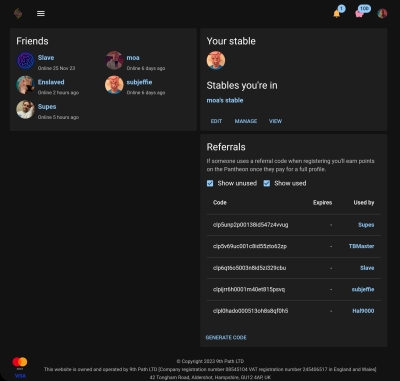 The Submit dashboard will allow you to easily see which of your friends are online. You can also easily manage your stable and what stables you're part of. You can also manage your referrals. (Dashboard is not finished 😉)