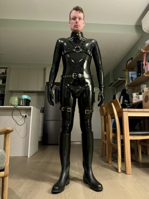 Rubber gimp. Horny. Obedient. Craving obedience.